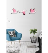 Dekoratif Üçlü Güvercin Duvar Süsü Üçlü Kuş Ev Dekoru (Pembe)