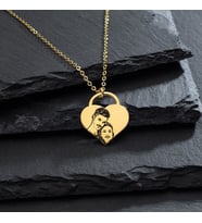 Kişiye Özel 925 Ayar Gümüş Kalp Kilit Tasarım Fotoğraf Kolye (Gold)