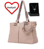 Givenza Melek Kolye Hediyeli Çok Çepli Omuz Çantası (Vizon)