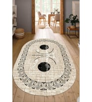 Dijital Baskılı Kaymaz Taban Yıkanabilir Oval Salon Halısı Mutfak Halısı Yolluk NDO-SD-1067 (Krem)