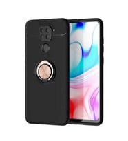 Xiaomi Redmi Note 9 Kılıf Yüzüklü Magnetli Ravel Case (Siyah-Rose Gold)