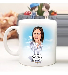 Kadına Hediye İsme Özel Melek Karikatürlü Kupa Bardak (Beyaz)