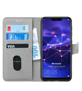 Microsonic Huawei Mate 20 Lite Kılıf Fabric Book Wallet (Gri)