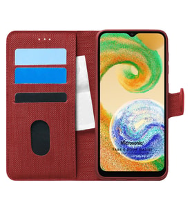 Microsonic Samsung Galaxy A04 Kılıf Fabric Book Wallet Siyah (Kırmızı)