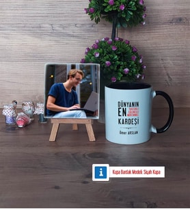 Erkek Kardeş Fotoğraflı Dekoratif Taş, Kupa Bardak Beyaz Hediye (Model 11)