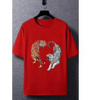 Unisex Tiger Baskılı T-shirt (Kırmızı)