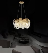 Mirella 50'lik Taşlı Avize Zarif Taşlı Modern Salon Oturma Odası Avize (Eskitme Altın)