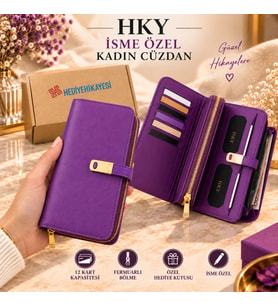 HKY Çok Kullanışlı İsme Özel Kadın Cüzdan (Mürdüm)
