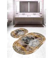 Dijital Baskılı Kaymaz Taban Yıkanabilir Oval 2'li Klozet Takımı Banyo Paspası NOKZ-SD-443 (Gold)