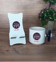 Love Your Self Hediye Sepeti Kupa Bardak T Kulplu ve Ahşap Telefon Standı Arkadaşa Hediye, Anneye Hediye (Model 2)