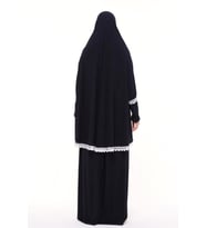 Kadın İki Parça Likra Sandy Kumaş Dantelli Kollu Namaz Elbisesi (Lacivert)