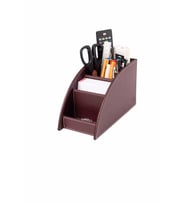 Masaüstü Deri Kalemlik Kumandalık Organizer 4 Gözlü Desktop Organizer Rainbow Vegan 10x21,5x12,5 cm (Bordo)