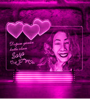 Kadın Arkadaşa Doğum Günü Kişiye Özel Fotoğraflı Hediye 3D Lamba (Pembe)