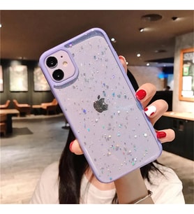 iPhone 11 Kenarı  Renkli Simli Darbe Önleyici Silikon Kılıf (Lila)