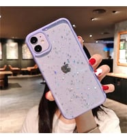 iPhone 11 Kenarı  Renkli Simli Darbe Önleyici Silikon Kılıf (Lila)