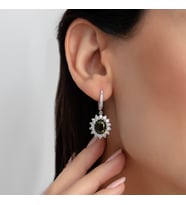 925 Ayar Gümüş Pırlanta Modeli Taşlı Şık Dia Küpe, Kadın Küpe (Yeşil)
