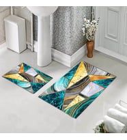 Banyo Halısı Ikili Klozet Takımı Kaymaz Tabanlı (60 xm x 100 cm + 40 cm x 60 cm)  (Turkuaz)