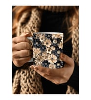 Çiçek Modellerinde 3 Boyutlu Tasarım Seramik Kupa Mug - Hediyelik Kupa Bardak (04)