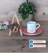 Modelist Türk Kahvesi Fincanı Ahşap Altlıklı ve Fotoğraflı Ahşap Anahtarlık Hediye (Model 6)
