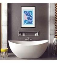 Tekli Ahşap Lamine Çerçeveli Mdf Banyo Tablosu Mavi Yosunlar (Siyah)