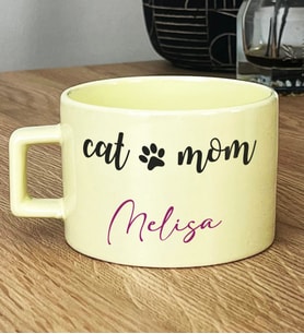 Kişiye Özel Cat Mom Hediye Pastel Fincan Kedi Annesi -2- (Sarı)