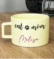 Kişiye Özel Cat Mom Hediye Pastel Fincan Kedi Annesi -2- (Sarı)