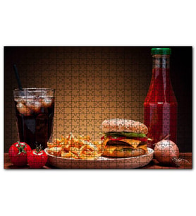 Cakapuzzle Burger Patates Ketçap Buzlu Kola  Puzzle Yapboz MDF (Ahşap) (1000 Parça)
