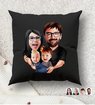 BK Gift Kişiye Özel Aile Karikatürlü Premium Kumaş Siyah Kırlent Yastık, Ev Hediyesi, Ev Dekorasyonu, Kişiselleştirilmiş Yastık, Dekoratif Hediye (Model 5)
