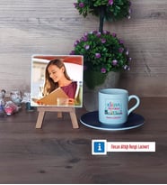 Kimya Öğretmeni Fotoğraflı Dekoratif Taş, Ahşap Altlıklı Türk Kahvesi Fincanı Hediye Öğretmenler Günü Hediyesi (Model 4)