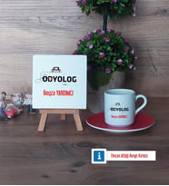 Odyolog Dekoratif Taş, Türk Kahvesi Fincanı Kırmızı İsme Özel Hediye (Model 1)