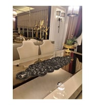 Damla Runner Salon Oda Sehpa Masa Örtüsü Fransız Güpürlü Çeyizlik Gri (Siyah)