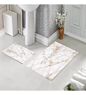 Banyo Halısı Ikili Klozet Takımı Kaymaz Tabanlı (60 xm x 100 cm + 40 cm x 60 cm)  (Beyaz)