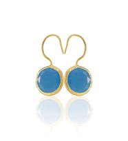Kadir Jewellery 22 Ayar Altın Kaplama Kadın Taşlı Küpe -El İşçiliği Ve Hipoalerjenik Küpe -E01 (Koyu Mavi)