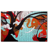 Cakapuzzle Siyah Ağaç Fil ve Soyut Şekiller  Puzzle Yapboz MDF (Ahşap) (500 Parça)