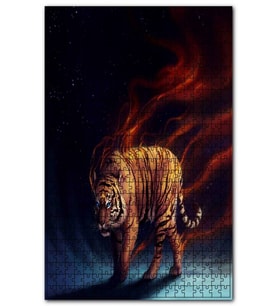 Cakapuzzle Ateş Saçan Kaplan Mavi Gece Puzzle Yapboz MDF (Ahşap) (500 Parça)