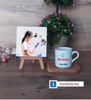 Diş Hekimi Fotoğraflı Dekoratif Taş, Ahşap Altlıklı Türk Kahvesi Fincanı Hediye (Model 1)