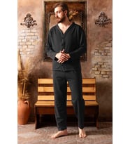 Erkek Boydan Düğmeli Yüksel Kalite Pamuk Pijama Takımı 16511 (Füme)