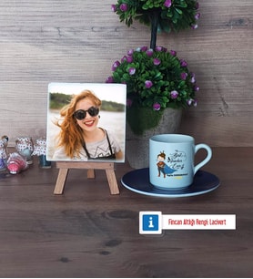 Kadın Öğretmene Hediye Fotoğraflı Dekoratif Taş, Ahşap Altlıklı Türk Kahvesi Fincanı Hediye (Model 4)