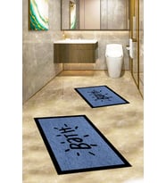 EVDEYA Baskılı Yıkanabilir Çerçeveli Bath Yazılı İkili Banyo Halısı Paspas Klozet Takımı, KLOZET-10-BEYAZ, (Mavi)