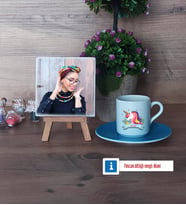 Unicorn Fotoğraflı Dekoratif Taş, Ahşap Altlıklı Türk Kahvesi Fincanı Hediye (Model 5)