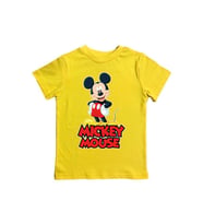 Mickey Mouse baskılı pamuklu penye kumaş yazlık çocuk tişört (Sarı)