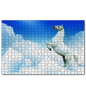 Cakapuzzle Beyaz Bulutlar ve Şahlanan Beyaz At  Puzzle Yapboz MDF (Ahşap) (500 Parça)