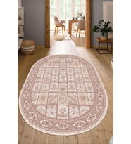 Dijital Baskılı Kaymaz Taban Yıkanabilir Oval Salon Halısı Mutfak Halısı Yolluk NDO-HT-29 (Pembe)