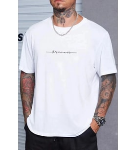 Erkek Dreamer Baskılı Oversize Tshirt (Beyaz)