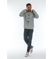 Süperlife Erkek Kapşonlu Regular Fit Air Baskılı İnce Sweatshirt SPR22SW162 (Gri-Melanj)