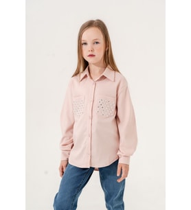 Kız Çocuk Cepleri Taşlı Gömlek 3139 (Pembe)