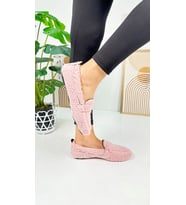 Günlük Kadın Loafer Peluş Astarlı Oval Alçak Desenli Tabanlı Ayakkabı 375 (Pudra)