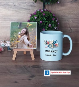 Emlakçı Fotoğraflı Dekoratif Taş, Kupa Bardak Beyaz Hediye (Model 1)