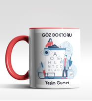 Kişiye Özel Göz Doktoru Tasarımlı Siyah Kupa (Kırmızı-Beyaz)
