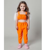Kız Bebek Düz Renk Crop Pantolon Set (Turuncu)